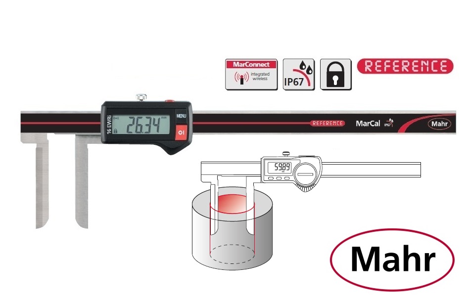 Digitální posuvné měřítko Mahr 10-200 mm s dlouhými úzkými čelistmi, typ 16 EWRi-LI, IP67