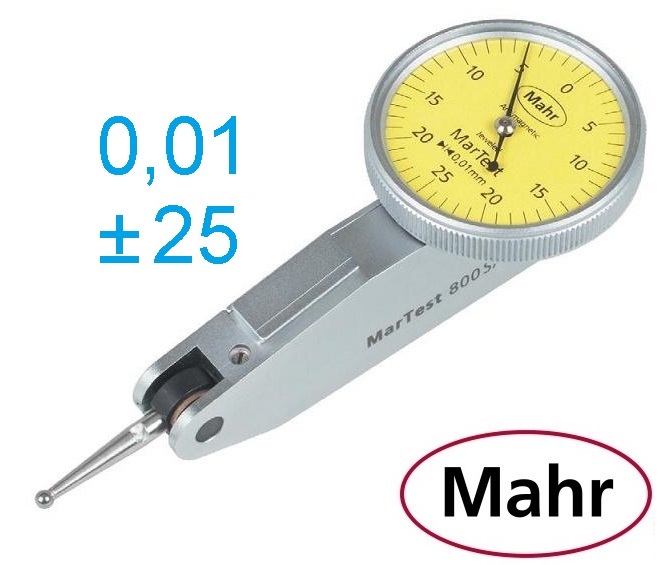 Páčkový úchylkoměr typ 800 SA, ± 0,25/0,01 mm, průměr číselníku 27,5 mm