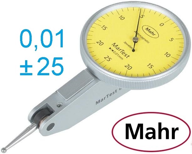 Páčkový úchylkoměr typ 800 SGA, ± 0,25/0,01 mm, průměr číselníku 38 mm