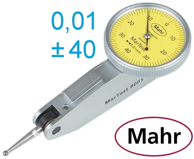 Páčkový úchylkoměr typ 800 S, ± 0,4/0,01 mm, průměr číselníku 27,5 mm, Mahr
