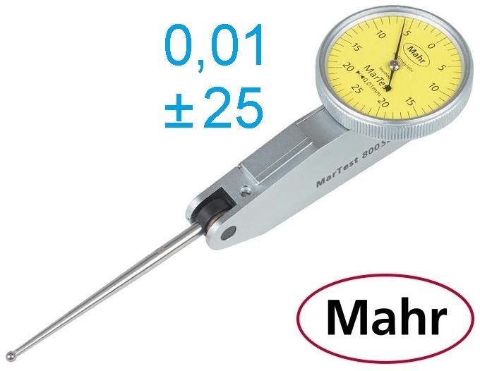 Páčkový úchylkoměr typ 800 SL, ± 0,25/0,01 mm, průměr číselníku 27,5 mm, Mahr