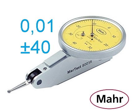 Páčkový úchylkoměr typ 800 SR, ± 0,8/0,01 mm, průměr číselníku 38 mm
