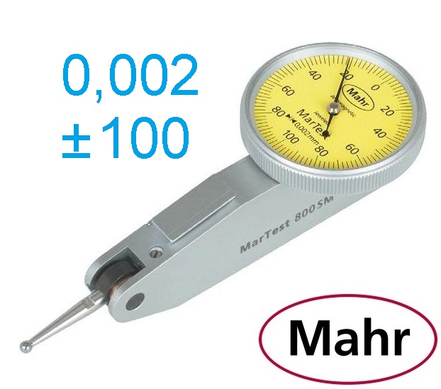 Páčkový úchylkoměr typ 800 SM, ± 0,1/0,002 mm, průměr číselníku 27,5 mm, Mahr