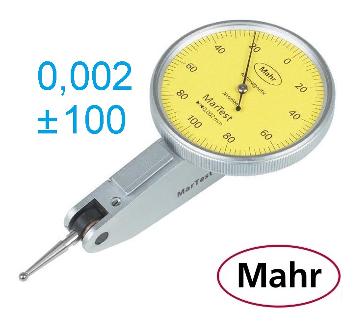 Páčkový úchylkoměr typ 800 SGM, ± 0,1/0,002 mm, průměr číselníku 38 mm, Mahr