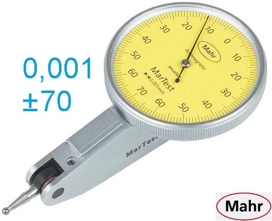 Páčkový úchylkoměr typ 800 SGE, ± 0,07/0,001 mm, průměr číselníku 38 mm