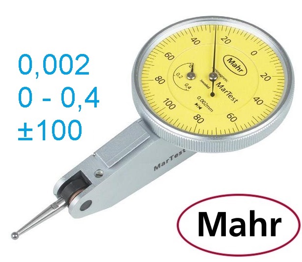 Páčkový úchylkoměr typ 800 SRM, 0,4 (± 0,2)/0,002 mm, průměr číselníku 38 mm