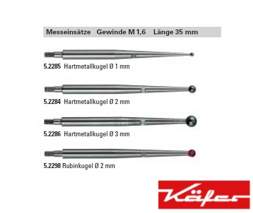Měřicí dotek pro páčkové úchylkoměry Käfer L-35 mm, d= průměr 1 mm, tvrdokov