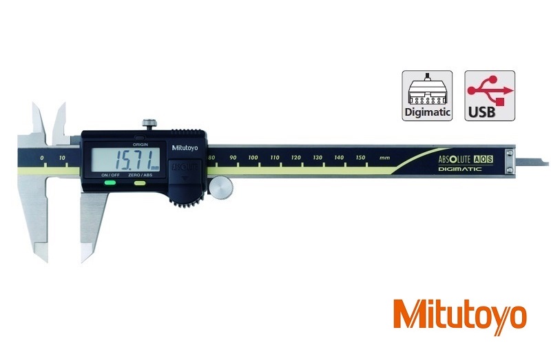 Digitální posuvné měřítko Mitutoyo 0-150 mm s plochým hloubkoměrem, kolečkem, výstupem dat