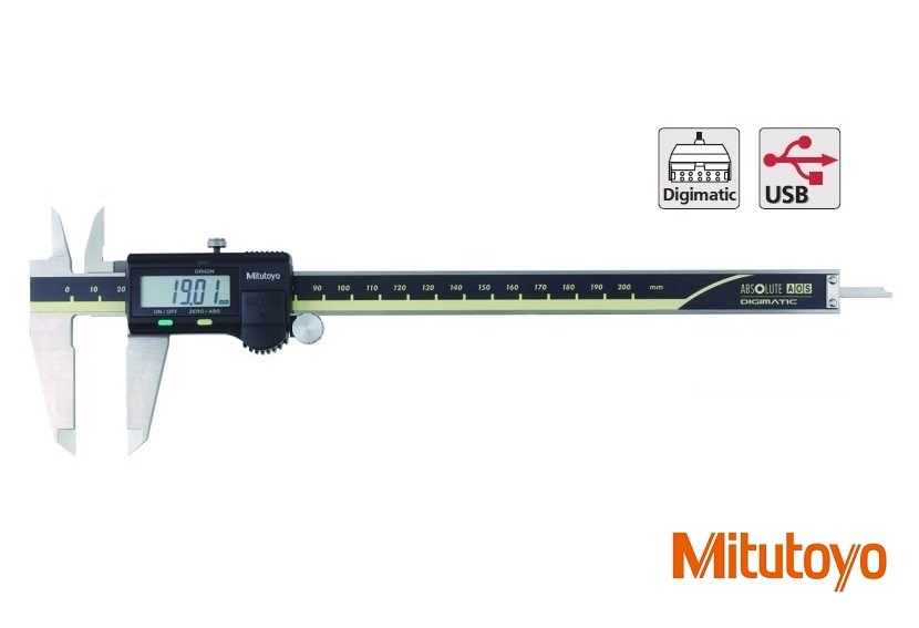 Digitální posuvné měřítko Mitutoyo 0-200 mm s plochým hlobkoměrem, kolečkem, výstupem dat