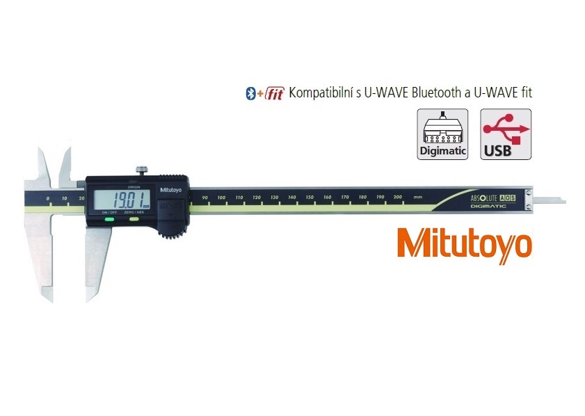 Posuvné měřítko digitální Mitutoyo 0-200 mm s plochým hloubkoměrem a výstupem