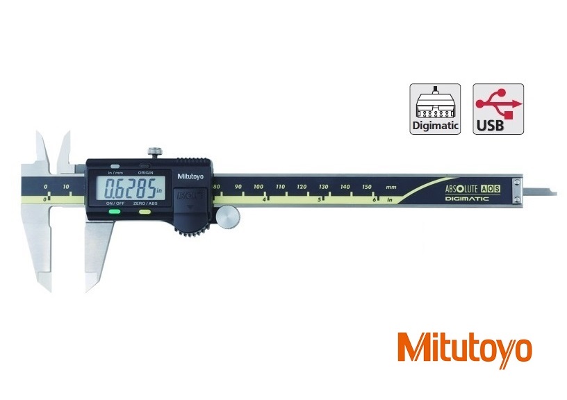 Posuvné měřítko digitální Mitutoyo 0-150 mm+inch s plochým hloubkoměrem, s výstupem dat