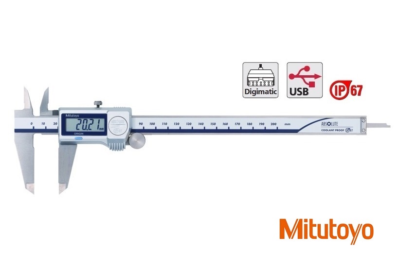 Digitální posuvné měřítko Mitutoyo 0-300 mm s výstupem dat, IP67, s posuvovým kolečkem