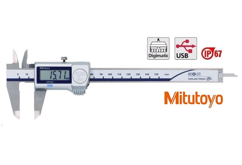 Digitální posuvné měřítko Mitutoyo 0-150 mm,  IP67, s plochým hloubkoměrem, s výstupem dat
