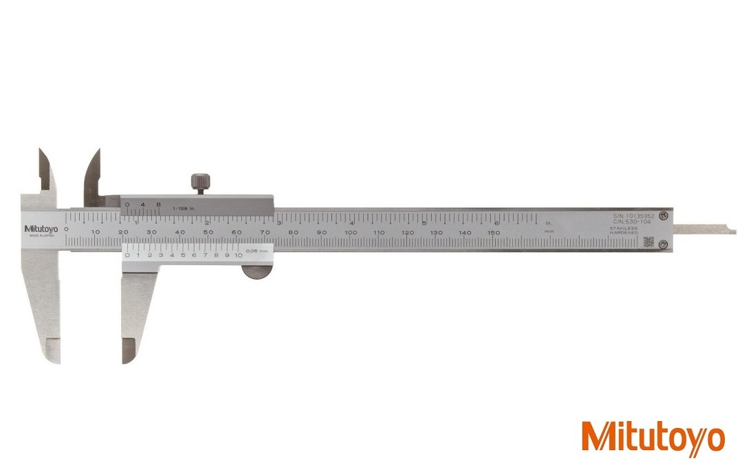 Posuvné měřítko Mitutoyo 0-150 mm, 0,05 mm, stupnice v mm a inch, s aretačním šroubkem