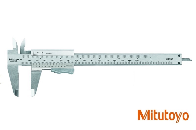 Posuvné měřítko Mitutoyo 0-200 mm, 0,05 mm, stupnice v mm a inch, s aretací tlačítkem