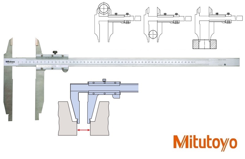 Posuvné měřítko Mitutoyo 0-750 mm, 0,02 mm, s měřicími nožíky a jemným dostavěním