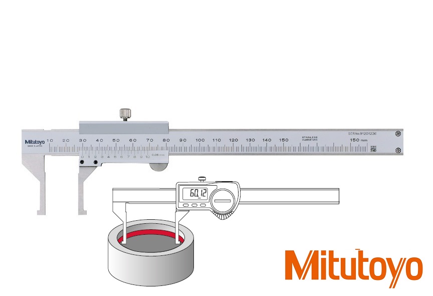 Posuvné měřítko Mitutoyo 10,1-150 mm, 0,05 mm, s měřícími doteky zalomenými ven