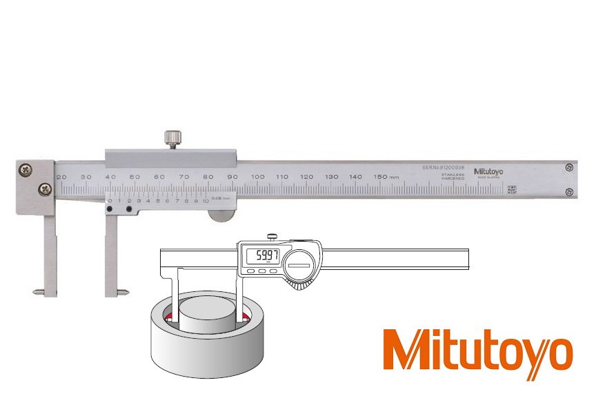 Posuvné měřítko Mitutoyo 20,1-150 mm, 0,05 mm, se špičatými měřícími hroty zalomenými ven