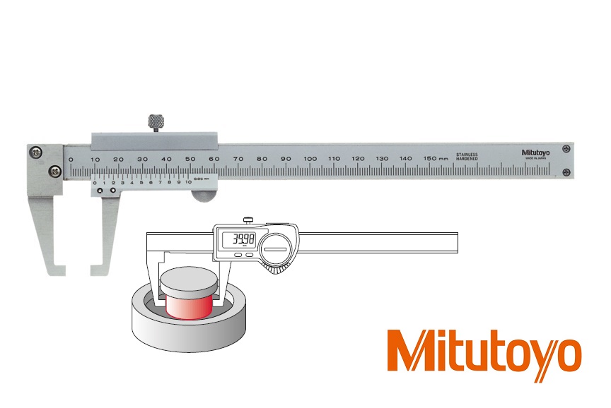 Posuvné měřítko Mitutoyo 0-150 mm, 0,05 mm, s měřicími doteky zalomenými dovnitř
