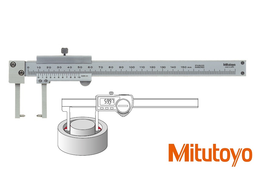 Posuvné měřítko Mitutoyo 0-150 mm, 0,05 mm, s měřicími hroty zalomenými dovnitř