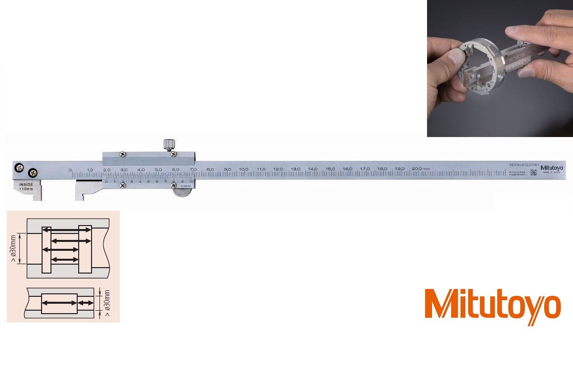 Posuvné měřítko Mitutoyo 0-200 mm / 10-200 mm, 0,02 mm na vnitřní příčné drážky