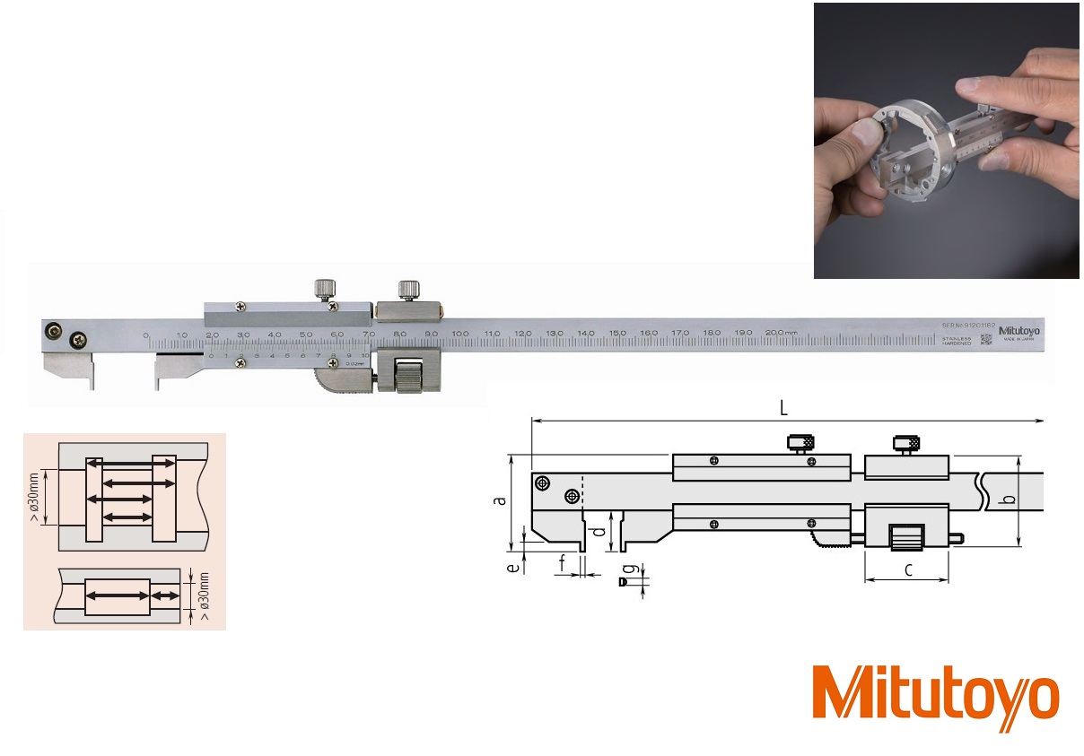 Posuvné měřítko Mitutoyo 0-200 mm / 2-200 mm, 0,02 mm, s krátkými hákovými čelistmi