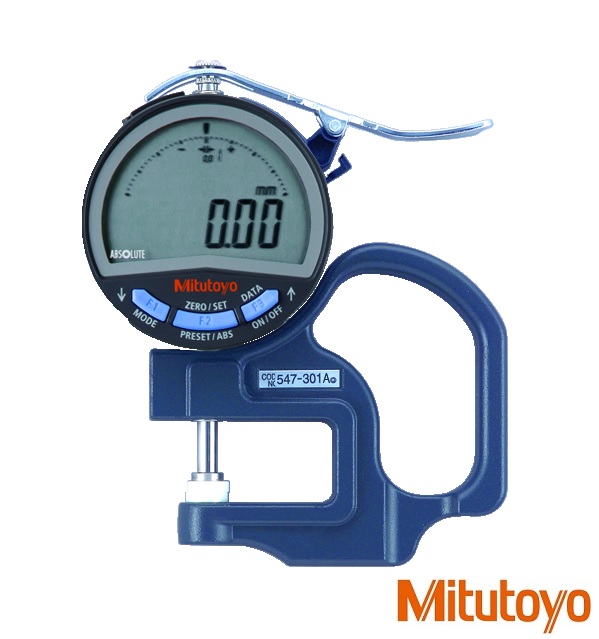 Tloušťkoměr digitální Mitutoyo 0-10 mm, doteky průměr 10 mm, hloubka třmenu 30 mm