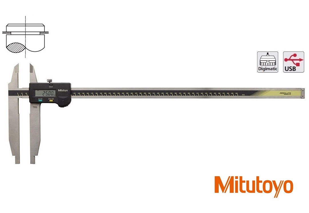 Digitální posuvné měřítko Mitutoyo 0-750 mm s nožíky pro vnější měření a výstupem dat