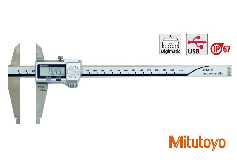 Digitální posuvné měřítko Mitutoyo 0-200 mm s nožíky pro vnější měření a výstupem dat,IP67
