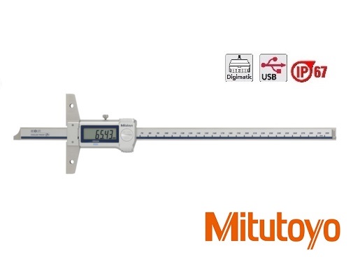 Digitální posuvný hloubkoměr Mitutoyo se skosením 0-300 mm, můstek 100 mm, IP67