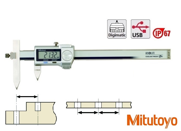 Digitální posuvné měřítko Mitutoyo 10-160 mm na měření vzdálenosti otvorů, IP67 