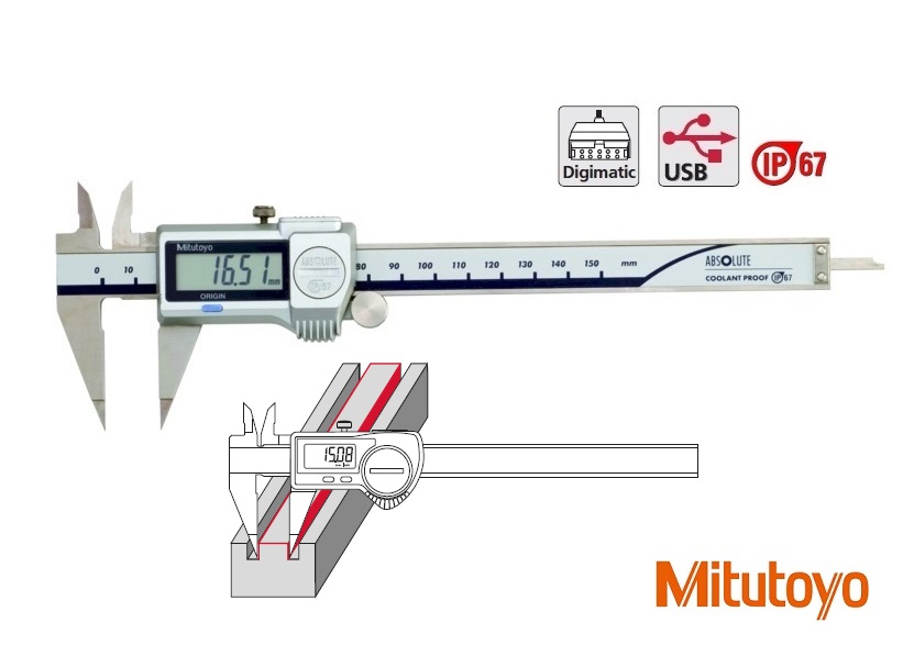 Digitální posuvné měřítko Mitutoyo 0-150 mm s ostrými hroty, s kolečkem, IP67