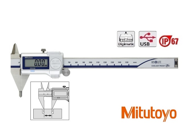 Digitální posuvné měřítko Mitutoyo 0-150 mm s jehlovými čelistmi, s kolečkem, IP67