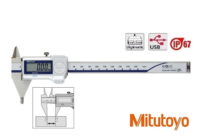 Digitální posuvné měřítko Mitutoyo 0-150 mm s jehlovými čelistmi, bez kolečka, IP67
