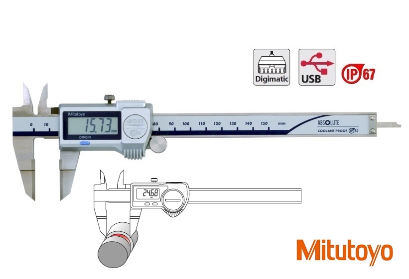 Digitální posuvné měřítko Mitutoyo 0-150 mm na hřídelové drážky, s kolečkem, IP67