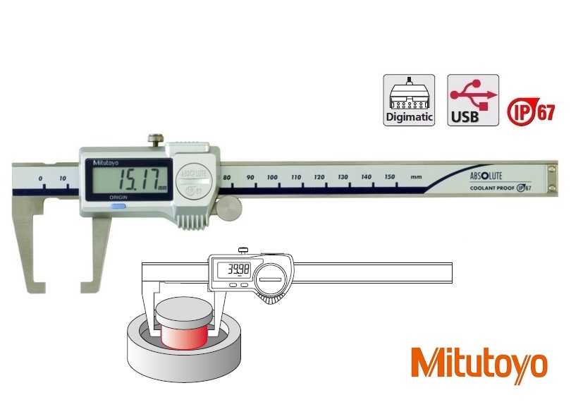 Digitální posuvné měřítko Mitutoyo 0-150 mm s měřicími hroty, s kolečkem, IP67 