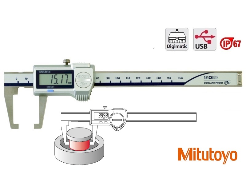 Digitální posuvné měřítko Mitutoyo 0-150 mm s měřicími hroty, bez kolečka, IP67 