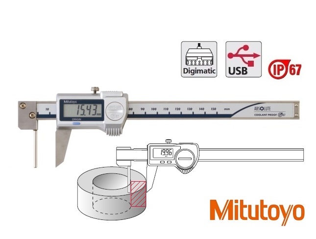 Digitální posuvné měřítko Mitutoyo 0-150 mm na měření tloušťky stěn, IP67 