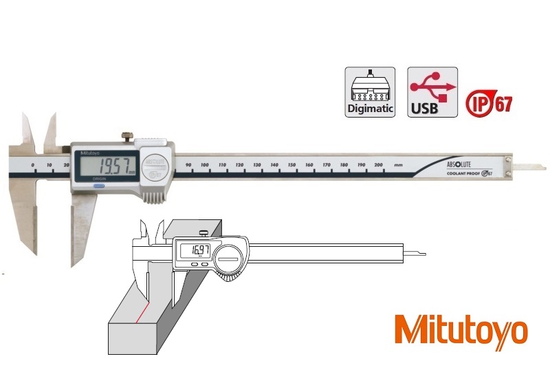 Digitální posuvné měřítko Mitutoyo 0-150 mm na orýsování, měřicí plochy z tvrdokovu, IP67