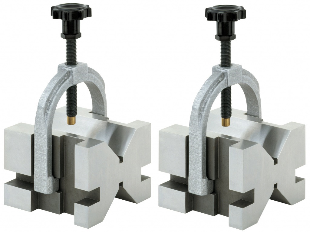 Prizmatické podložky V-bloky s upínacím třmenem 100x96x75 mm, pro hřídele průměr 7-70mm