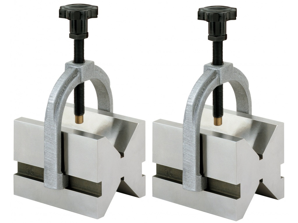 Prizmatické podložky V-bloky s upínacím třmenem 100x75x75 mm, pro hřídele průměr 7-70mm