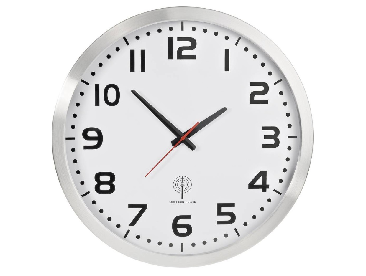 Analogové nástěnné DCF hodiny, 50 cm, hliník