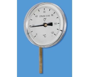 TDÚ teploměr dvojkovový úhlový  rozsah: 0-150°C. průměr 100 mm. délka stonku: 250 mm
