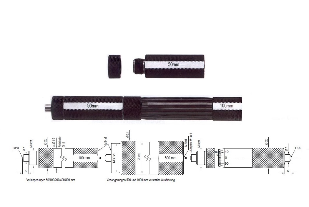 Nástavek pro mikrometrické odpichy HARTIG  délka 800 mm, průměr 17 mm, závit M14x1
