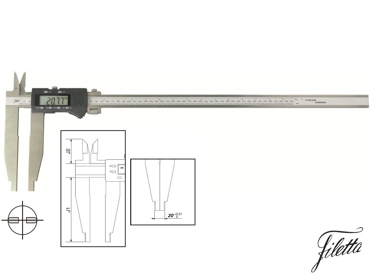 Digitální posuvné měřítko Filetta 0-1000/200 mm s měřicími nožíky pro vnitřní měření