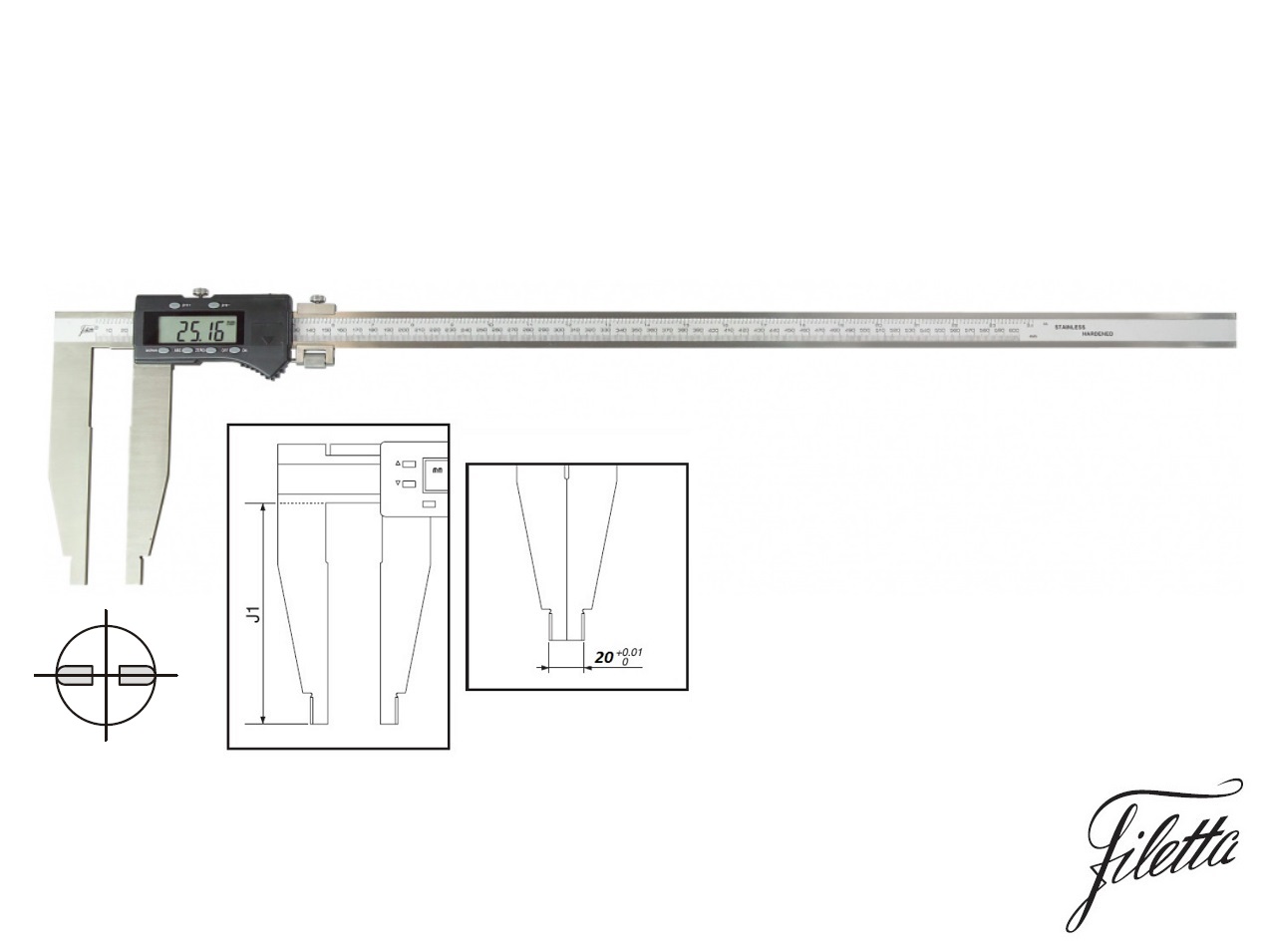 Digitální posuvné měřítko Filetta 0-300 mm bez nožíků, s měřicími čelistmi 75 mm 