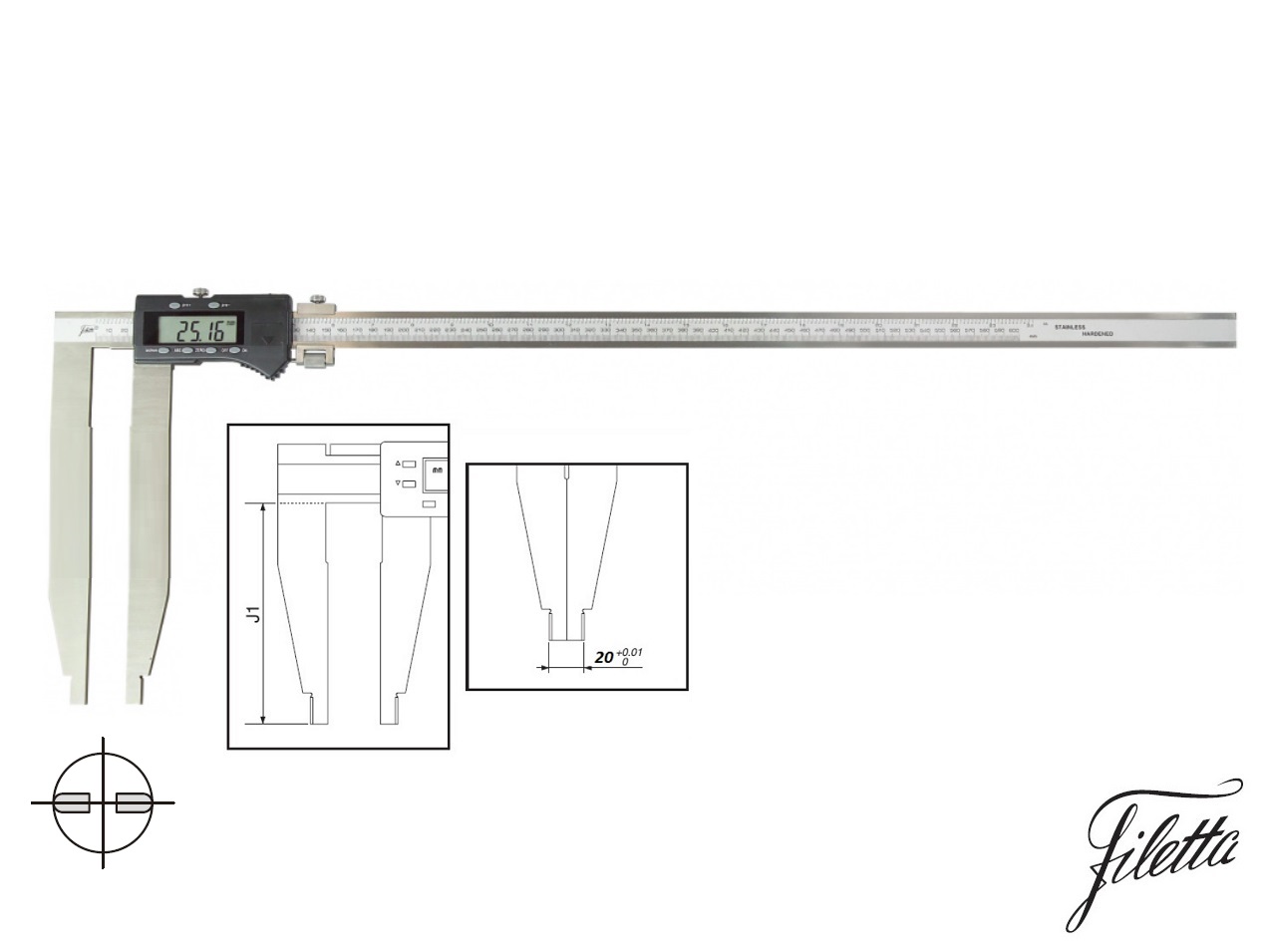 Digitální posuvné měřítko Filetta 0-300 mm bez nožíků, s měřicími čelistmi 150 mm 