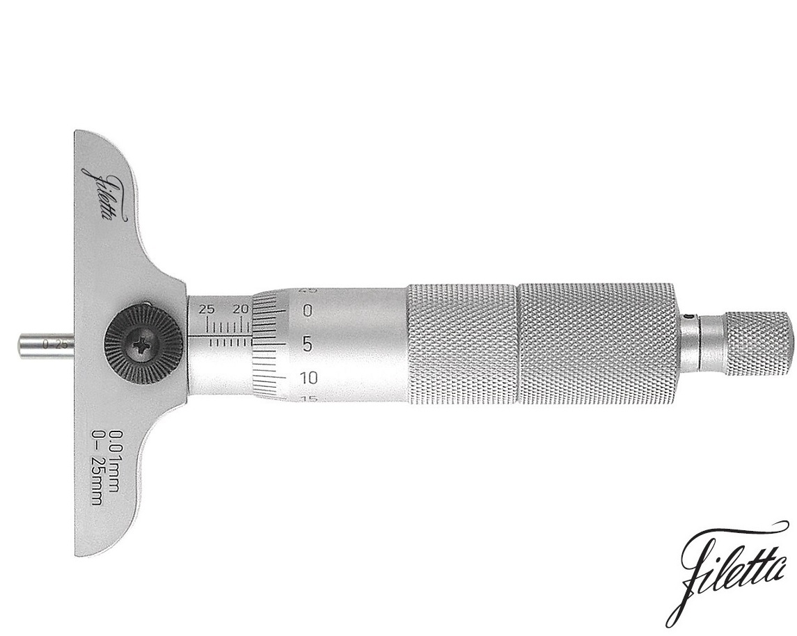 Mikrometrický hloubkoměr Filetta 0-25 mm, základna 63 mm, kulový měřicí dotek