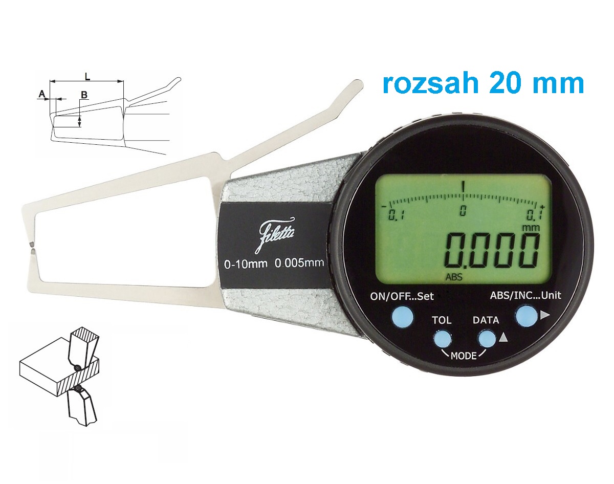 Digitální úchylkoměr s měřicími rameny pro vnější měření Filetta 20-40 mm, doteky pr. 1,5