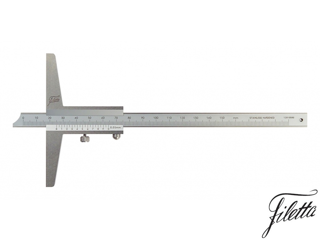 Posuvný hloubkoměr Filetta 0-300 mm, nonius 0,05 mm, základna 100 mm
